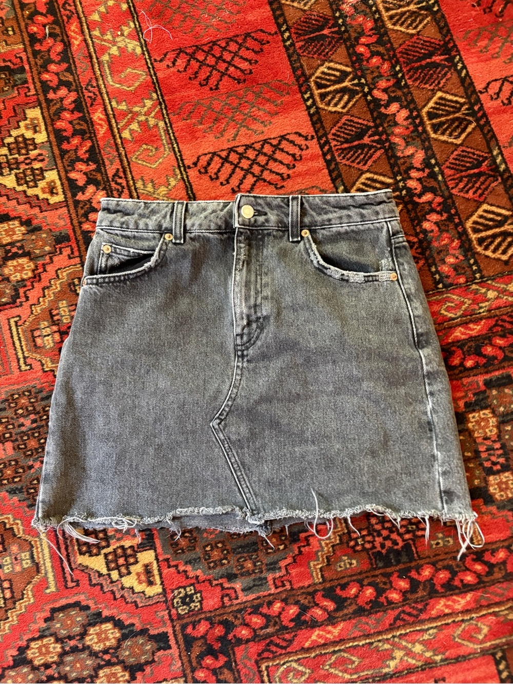 Topshop Black Washed Denim Mini Skirt with Raw Hem